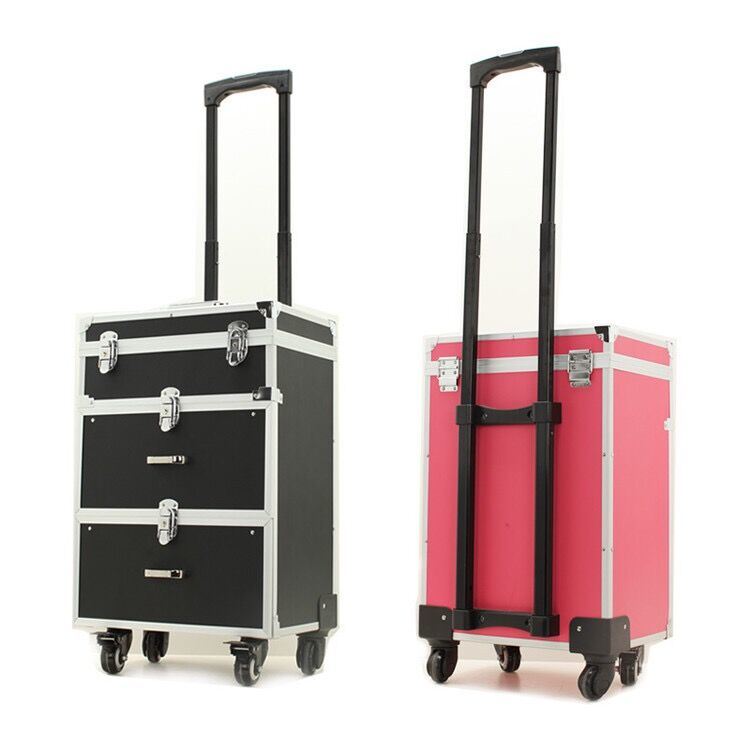 Aluminum Cosmetic Trolley Case with Double Drawers and Wheels (KeLi-LG-1025)