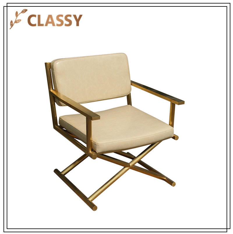 Cream Leather Top Gold Stainless Steel Cross Model Base Armchair