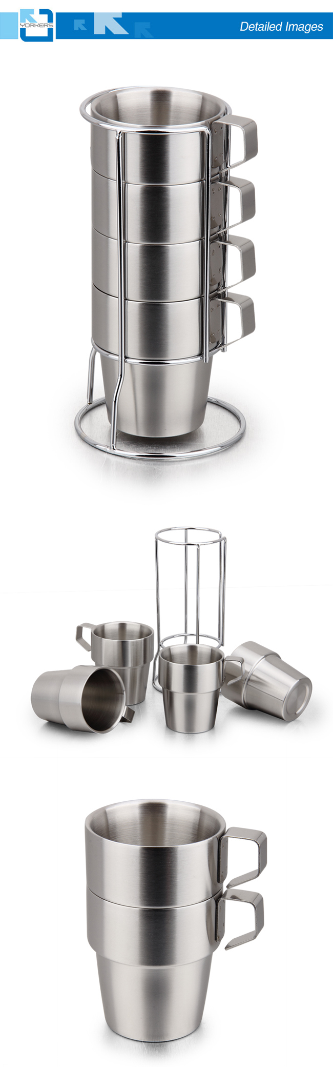 4 Pieces of Stainless Steel Coffee Mug and Milk Cup with Stable Rack