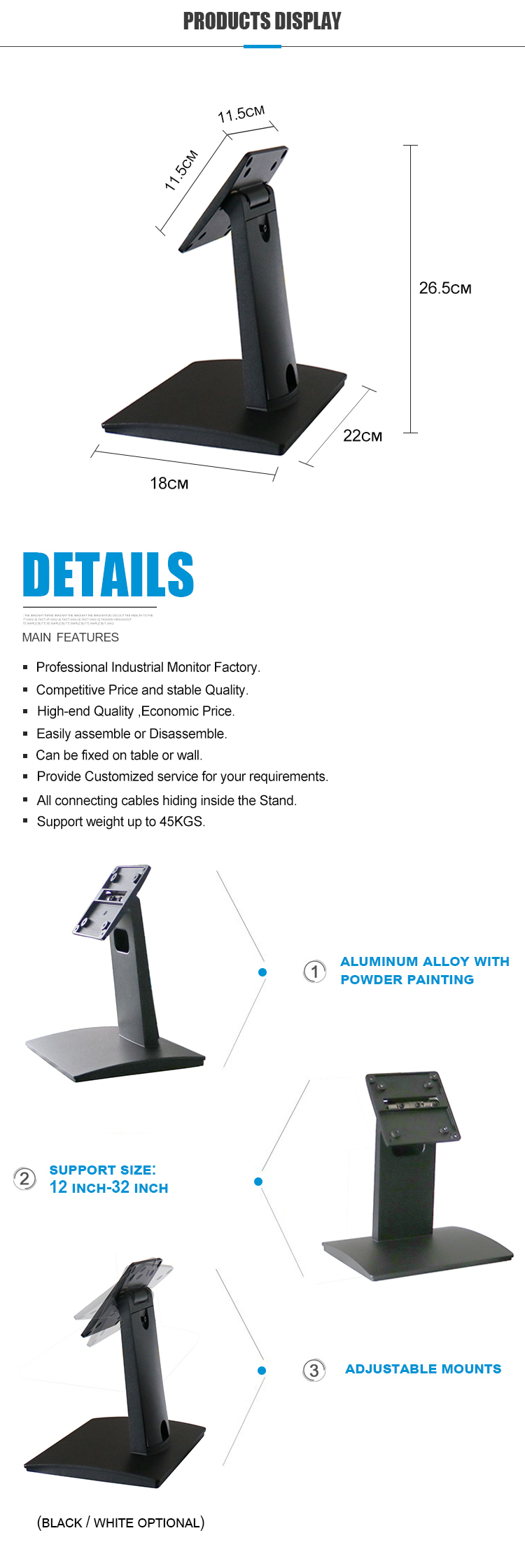 Aluminum Alloy with Powder Painting Monitor Desk Stand