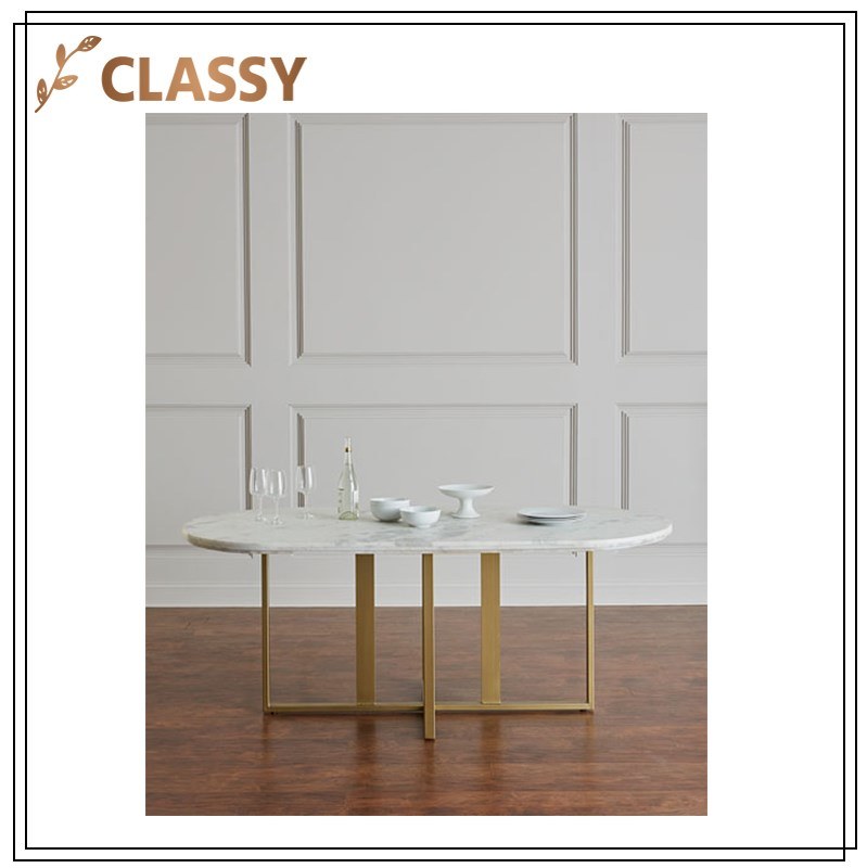 Oval Marble Dining Room Dining Table with Golden Metal Base