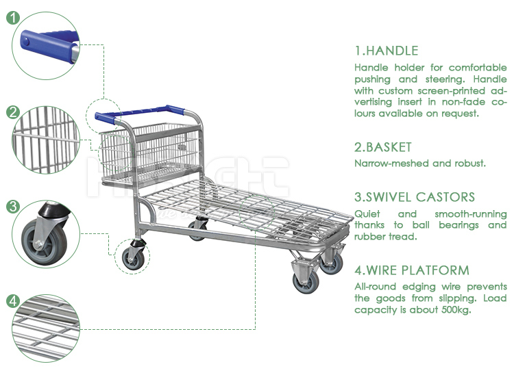 4 Wheels Heavy Duty Warehouse Cargo Trolley Transport Cart