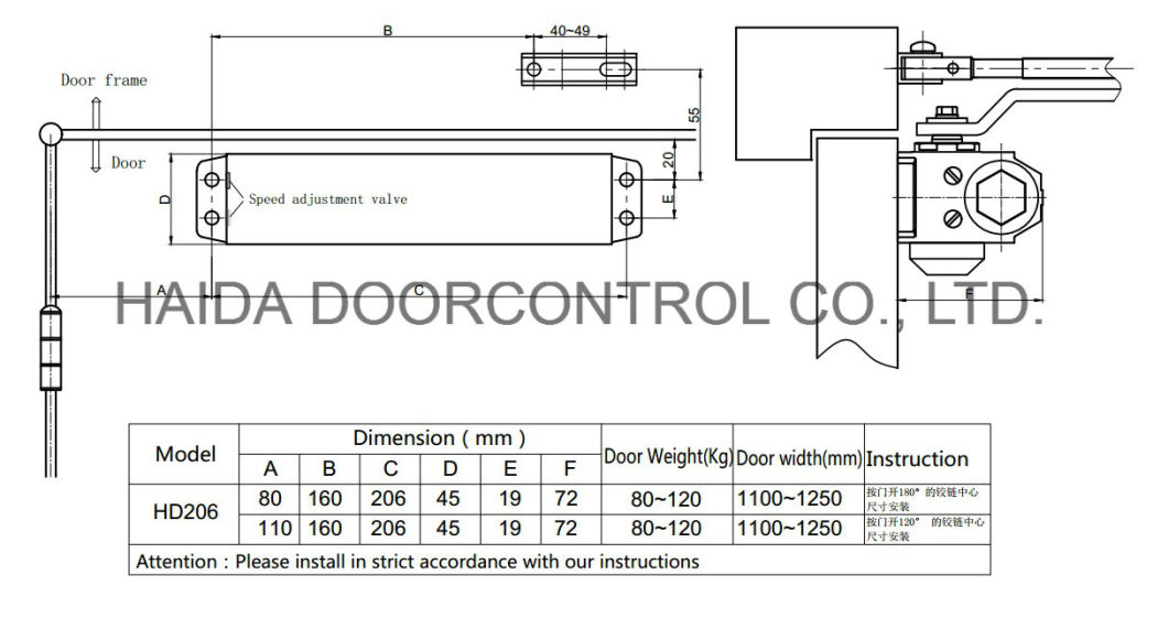 HD 206 UL Listed Fire Proof Aluminum Alloy Hydraulic Door Closer Hinge