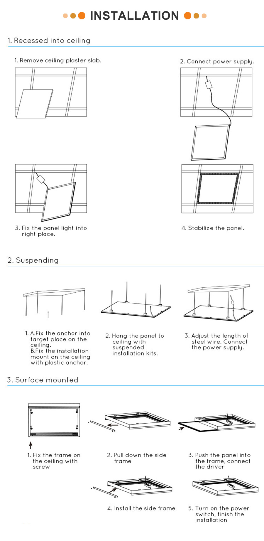 Modern Square Lamp 300X300mm 600*600 Dimmable Mounted LED Panel Ceiling Light PF0.9 100lm/W CRI80