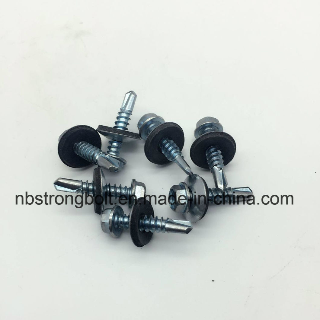 C1022 Steel Harden Self Drilling Screws Hex Washer Head with Bonded Washer (Metal/EPDM OD 16mm) Bsd #3 12-14X1 PT Drill with Zinc Plated