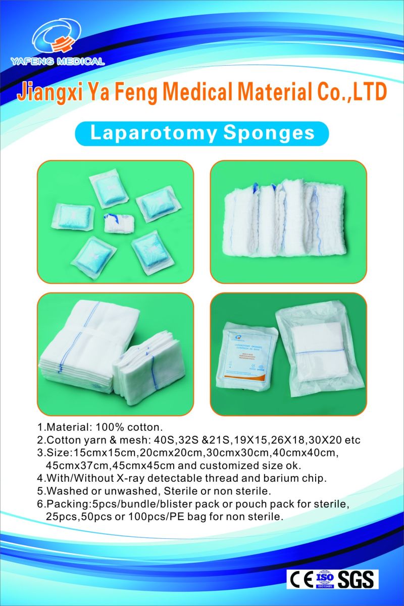 Ce & ISO Certified Surgical Lap Sponge Prewashed with X-ray and Blue Loop