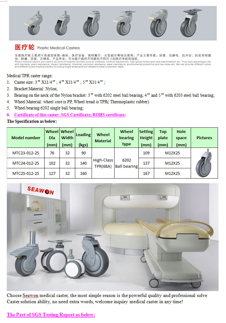 Screw Type Plastic Medical TPR Caster