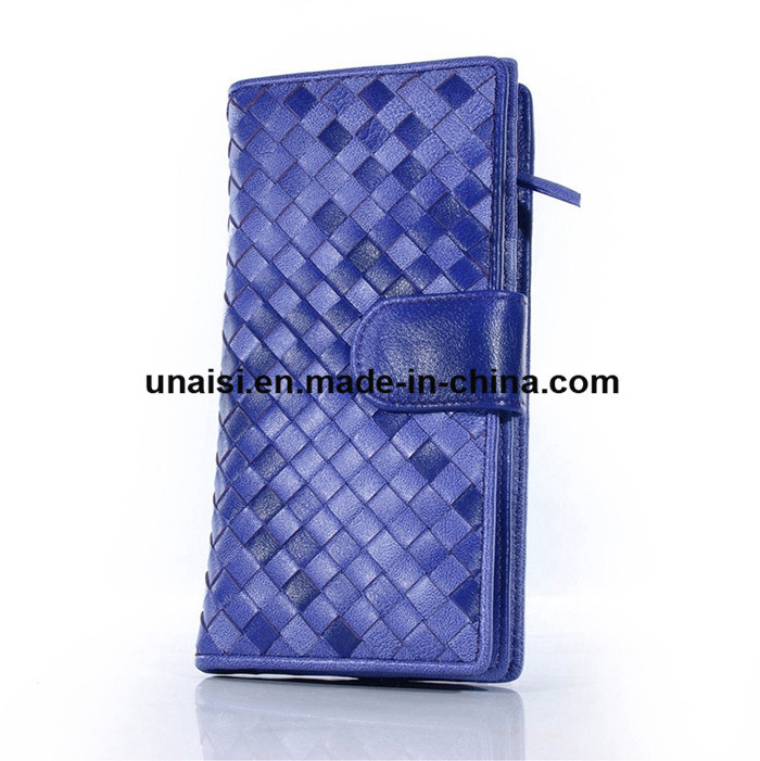 Fashion Weaving Genuine Leather Clutch Purse Ladies Long Wallet