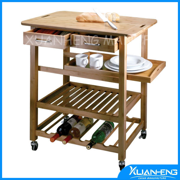 New Kyoto Bamboo Home Kitchen Storage Rolling Serving Cart Island Trolley