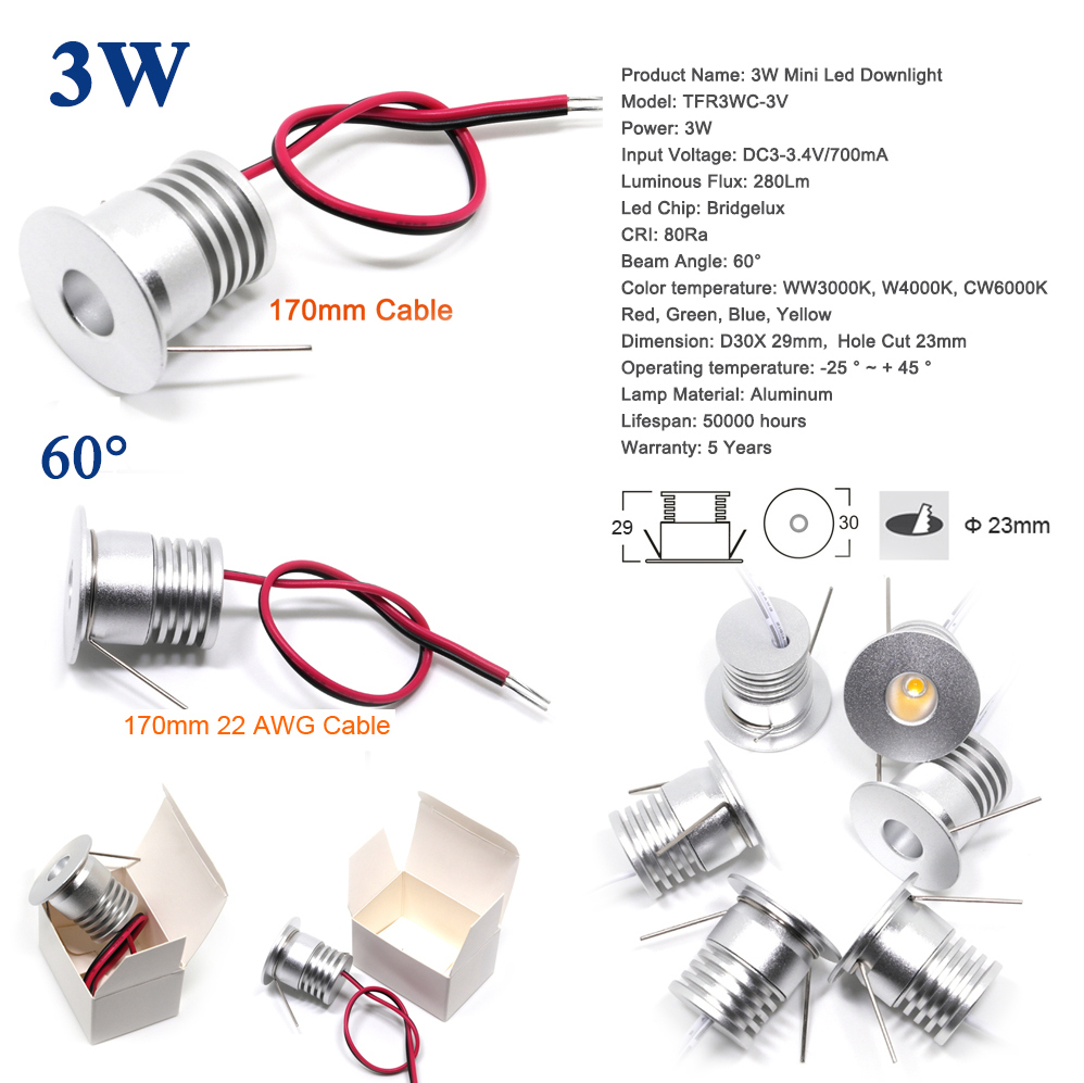 3W 23mm Ce Dimmable LED Bulb Spotlight 240lm COB Cabinet Light