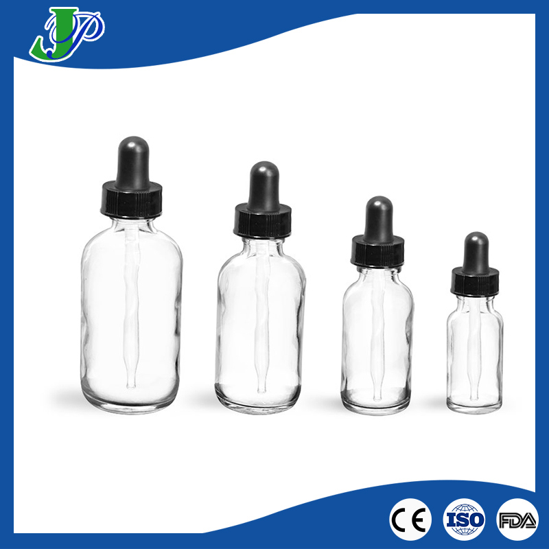 Clear Glass Laboratory Bottles Flint Rounds with Black Bulb Glass Droppers