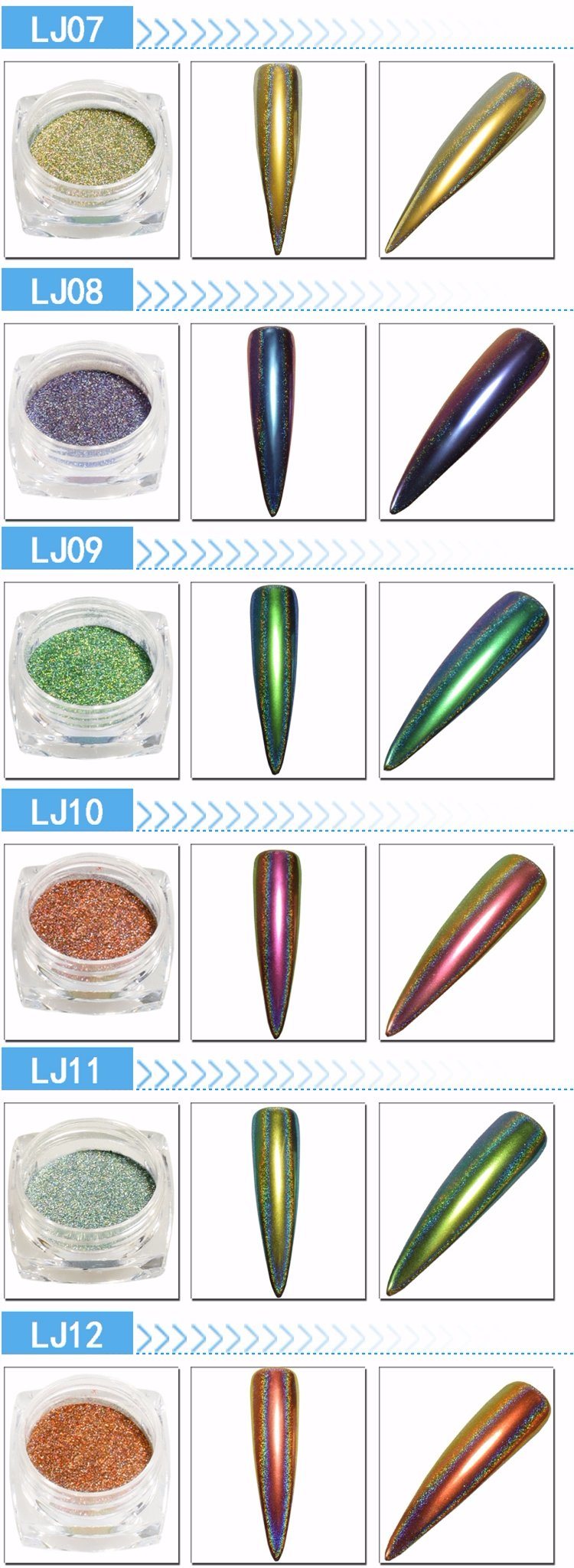 Best Sell Colorful Peacock Nail Pigment Dipping Acrylic Chrome Holographic Chameleon Nail Glitter Powder