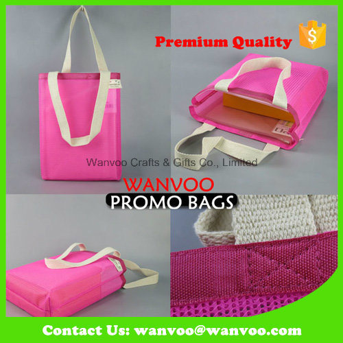 Fashionable Polyester Pink Mesh Travel Beach Tote Bags with Handle