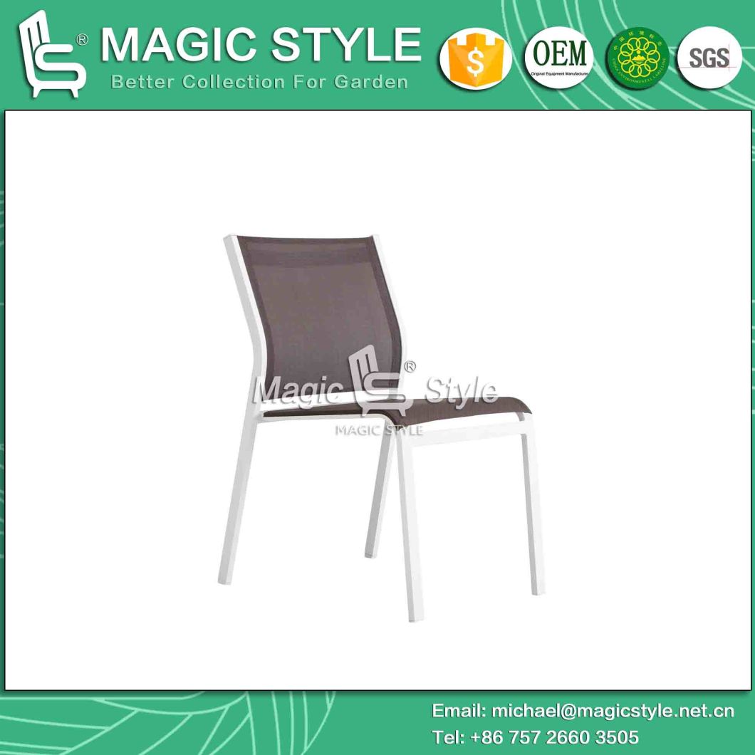 Outdoor Textile Dining Set Garden Sling Chair Extension Table with Glass Textile Dining Armchair Stackable Chair