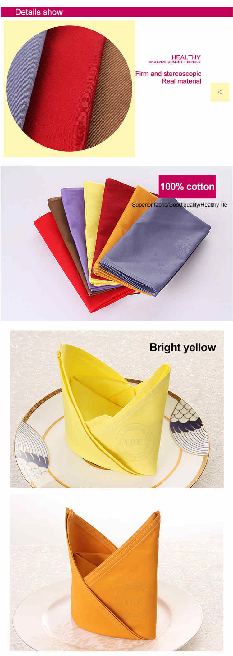 High Quality 100% Cotton Satin Band Napkins