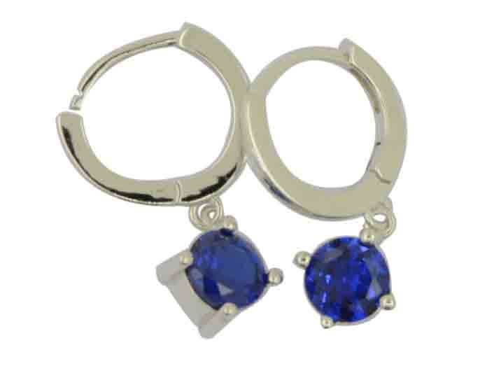 Sterling Silver CZ Stud Earrings with Blue Sapphire
