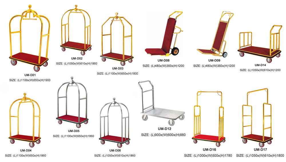 Golden Plated Hotel Luggage Carts for Sale