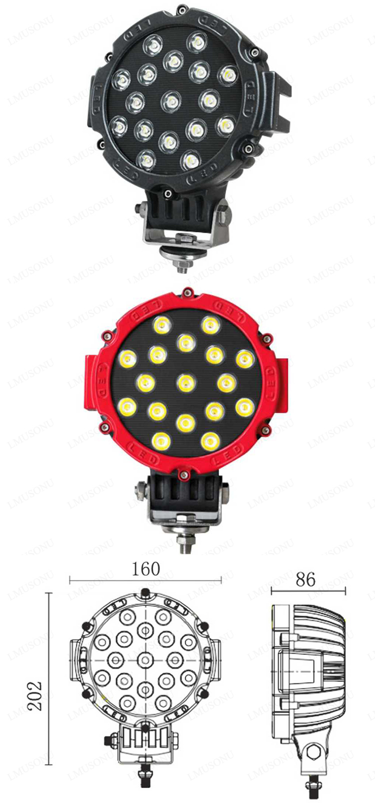 6.3 Inch 51W Round Offroad LED Work Light