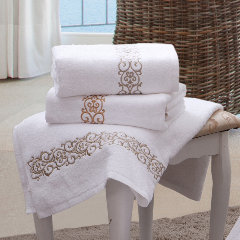 Good Quality Cotton Terry White Hotel Embroidery Towels