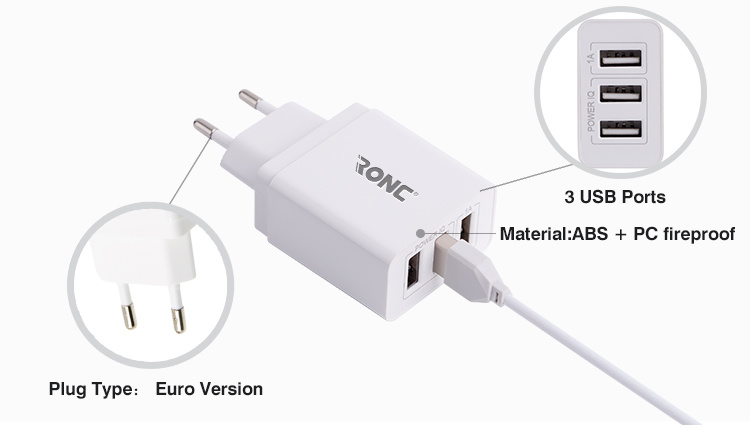 Fast Charge Qi 3 Ports Home Charger USB Wall Charger for Samsung All Mobile Phone