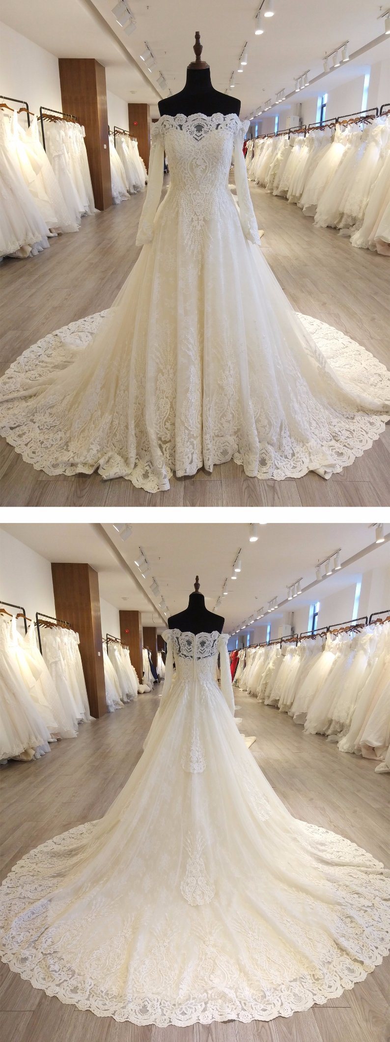 Luxury Sleeves Heavy Beaded Embroidery Wedding Dress 2018