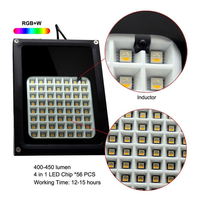 Outdoor IP65 Waterproof 56 LED RGB Solar Flood Light with Remote Control