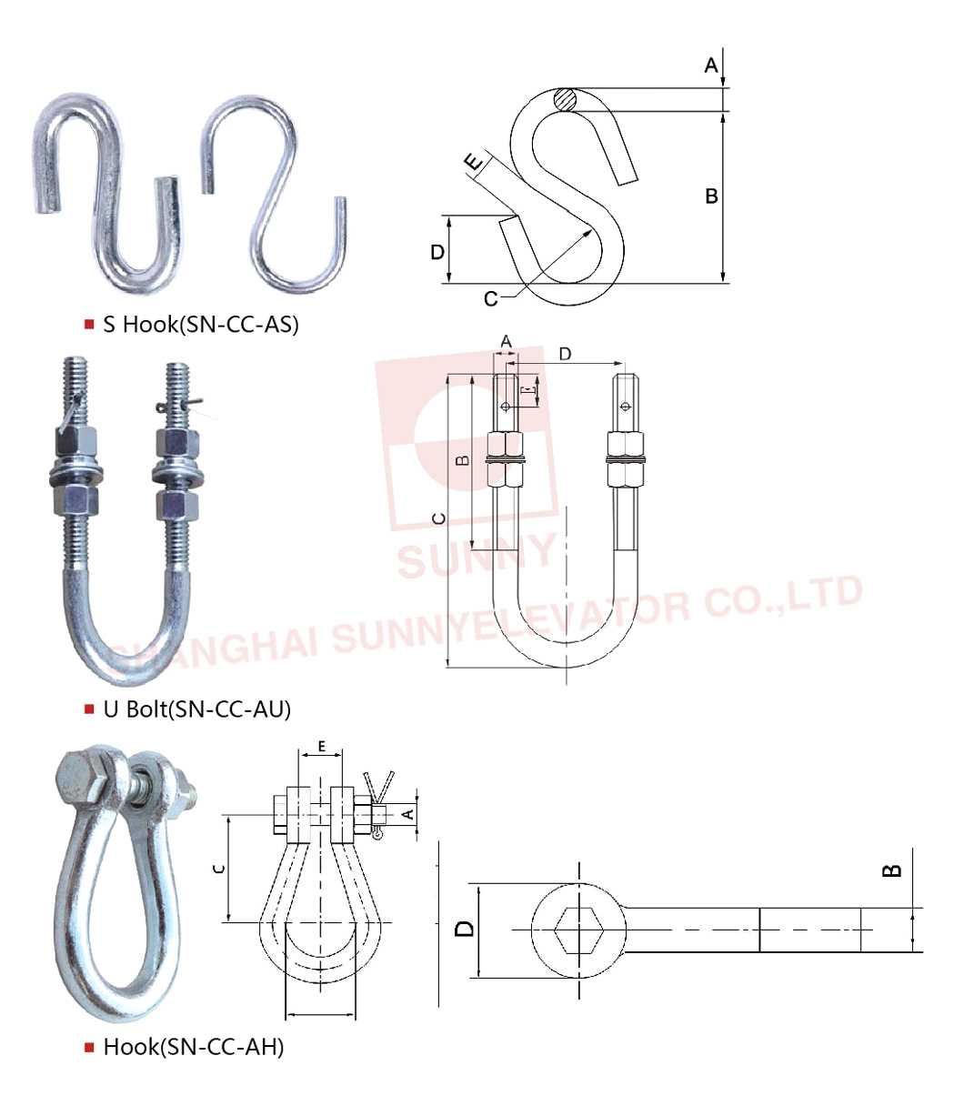 Elevator Compensation Chain Accessories Hanging Device S Hook / U Bolt