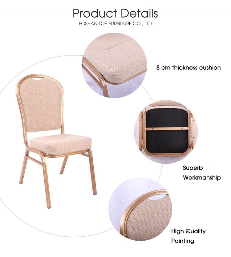 Customized Banquet Furniture Beige Aluminium Antique Stacking Hotel Chair for Dining and Restaurant