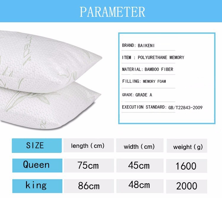 Wholesale Orthopedic Eco-Friend Bamboo Memory Foam Bed Sleeping Neck Pillow Queen