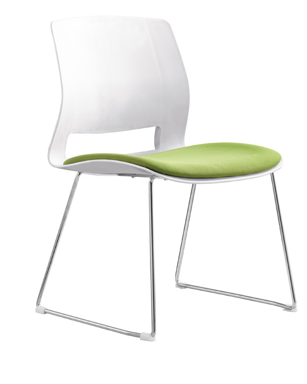White+Green Plastic Leisure Living Room Metal Legs Guest Fabric Chair