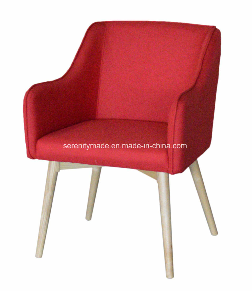 Living Room Red and Beige Fabric Upholstered Lounge Chair with Wooden Frame