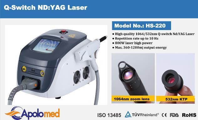 Q Switched ND YAG Laser Tattoo Removal Machine with Cr: YAG Crystal