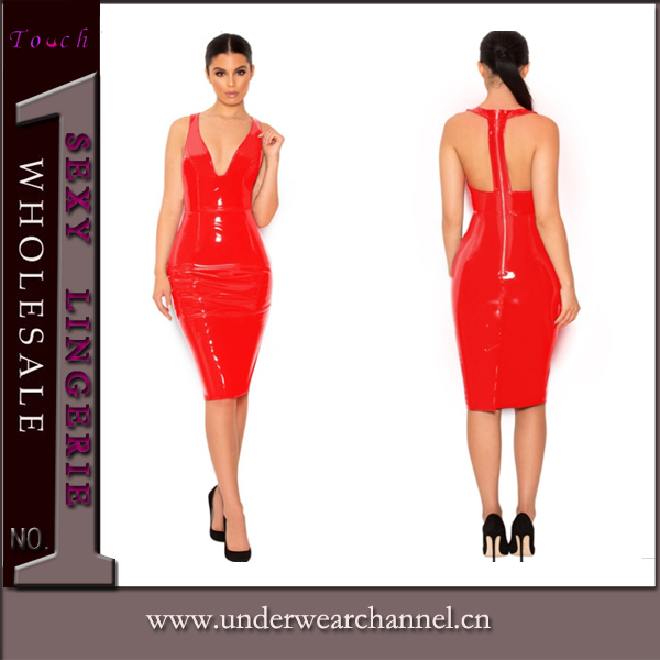 Factory Lady Sexy Vinyl Evening Party Faux Leather Dress (TP784)