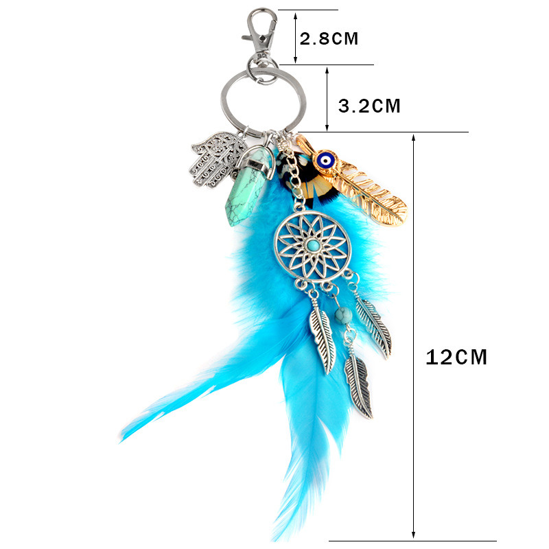 Boho Fashion Jewelry Custom Leaf Dreamcatcher Feather Metal Keychain