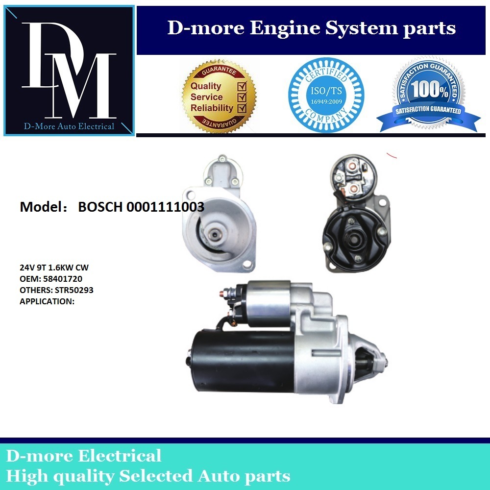 Bosch Starter 0001111003 58401720 Starter Motor 24V 9t 1.6kw