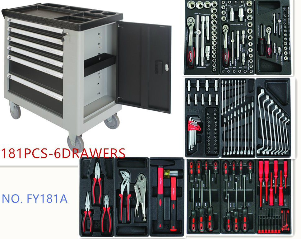 6 Drawers Professional Trolley Tool Set with Plastic Tray Packing