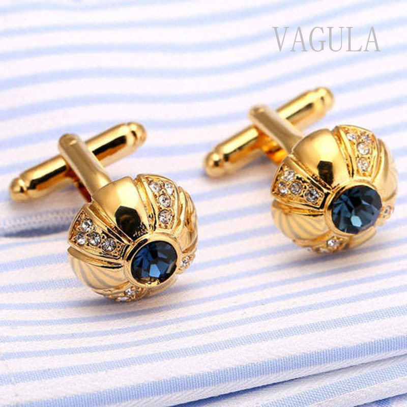 VAGULA Hot Sale Men Jewelry Gemelos Blue Opal Cufflinks 161