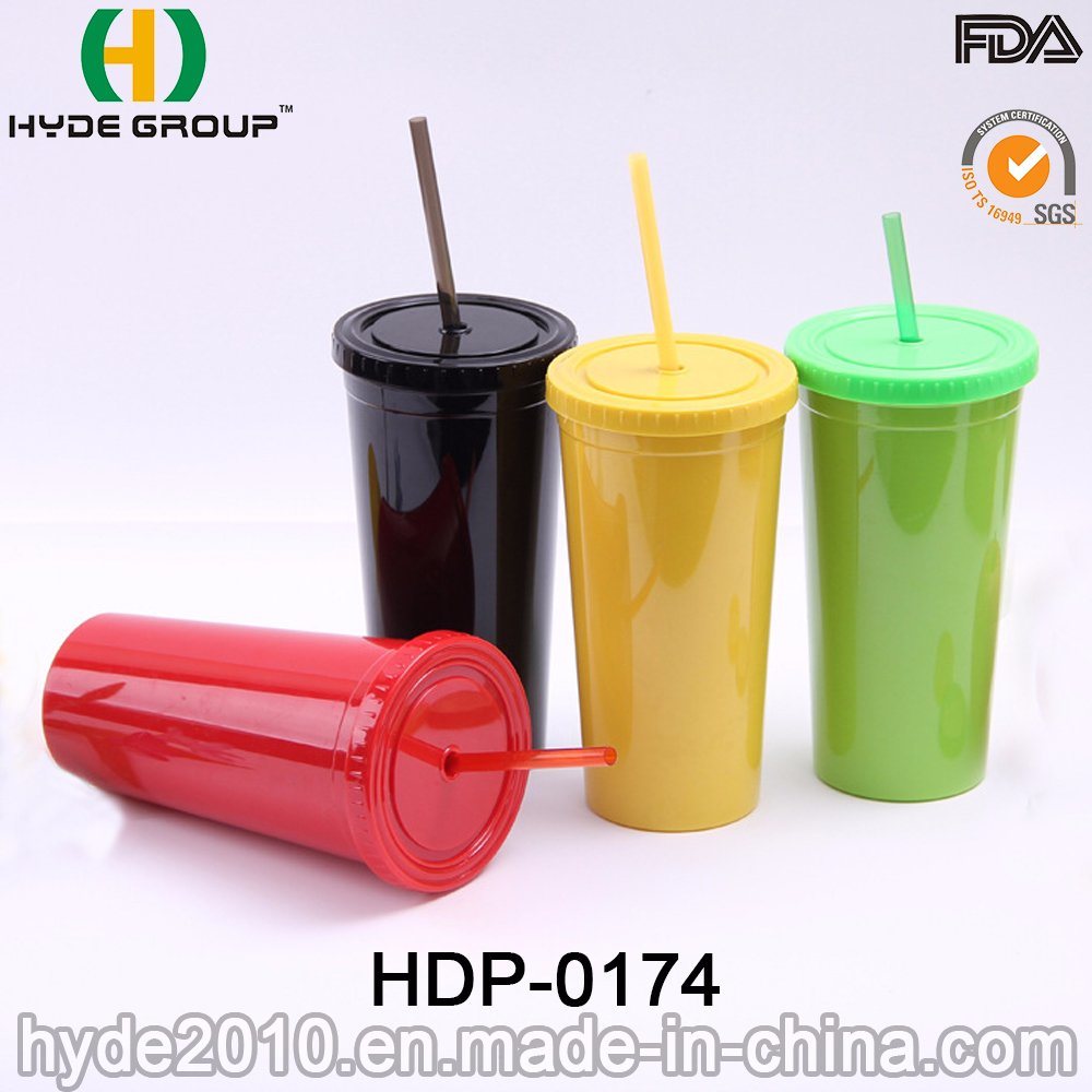 Customized BPA Free Plastic Double Wall Tumbler with Straw (HDP-0174)