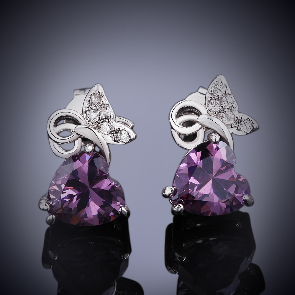 Puple Zircon Fashion Women Earrings Zircon Alloy Stud Earrings