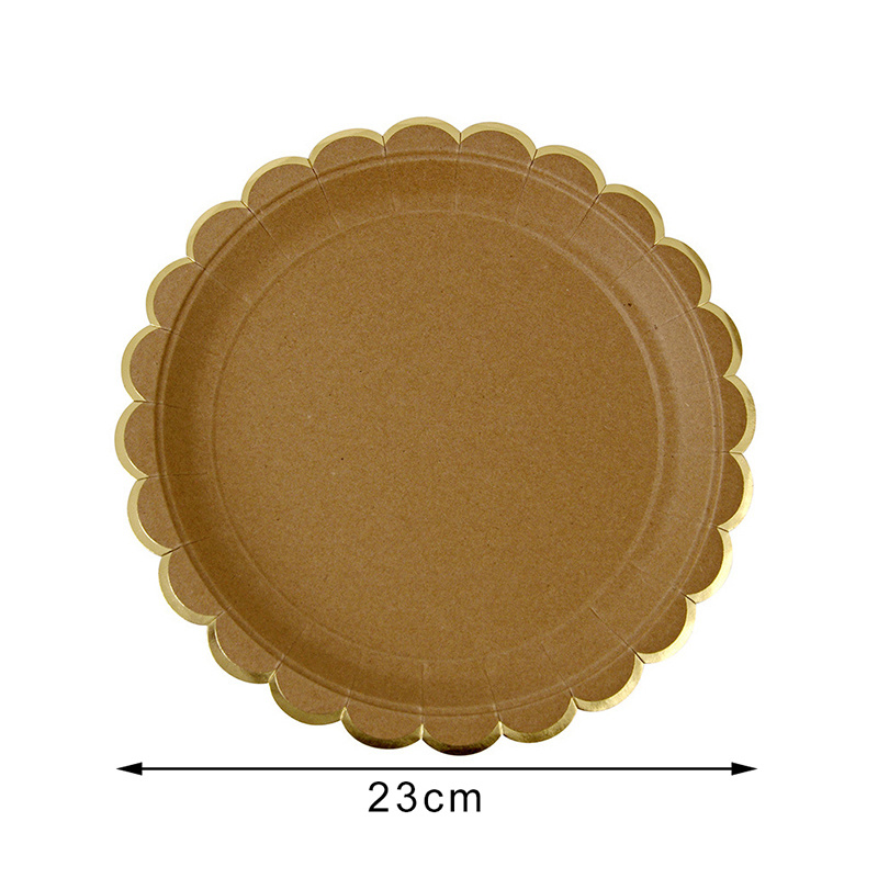 Pure Kraft Paper Themed Disposable Tableware Set Paper Plates Cups Napkins Party Wedding Carnival Tableware Supplies