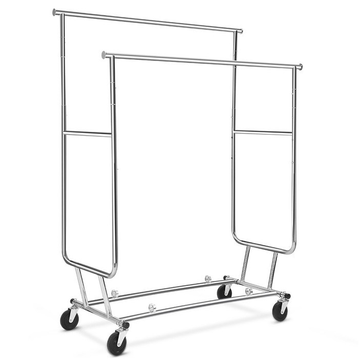 Stainless Steel Chrome Finish Garment Rolling Collapsible Rack Rail Double Rail (JP-CR406)