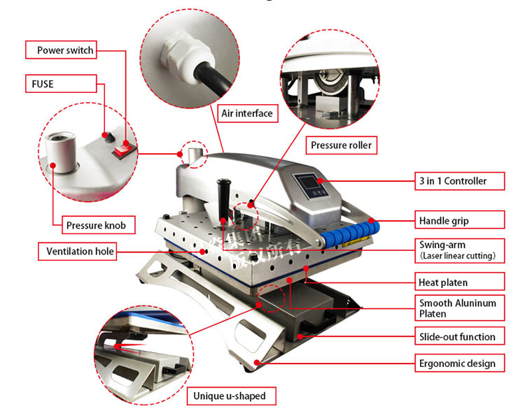 38X38cm Swing Away Tshirt Heat Press Machine with Drawer