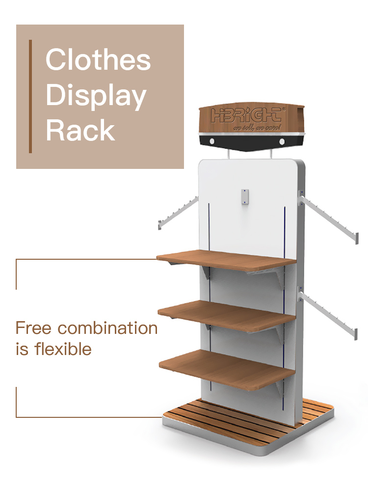 Customized Clothing Store Rack Wooden and Metal Display Stand