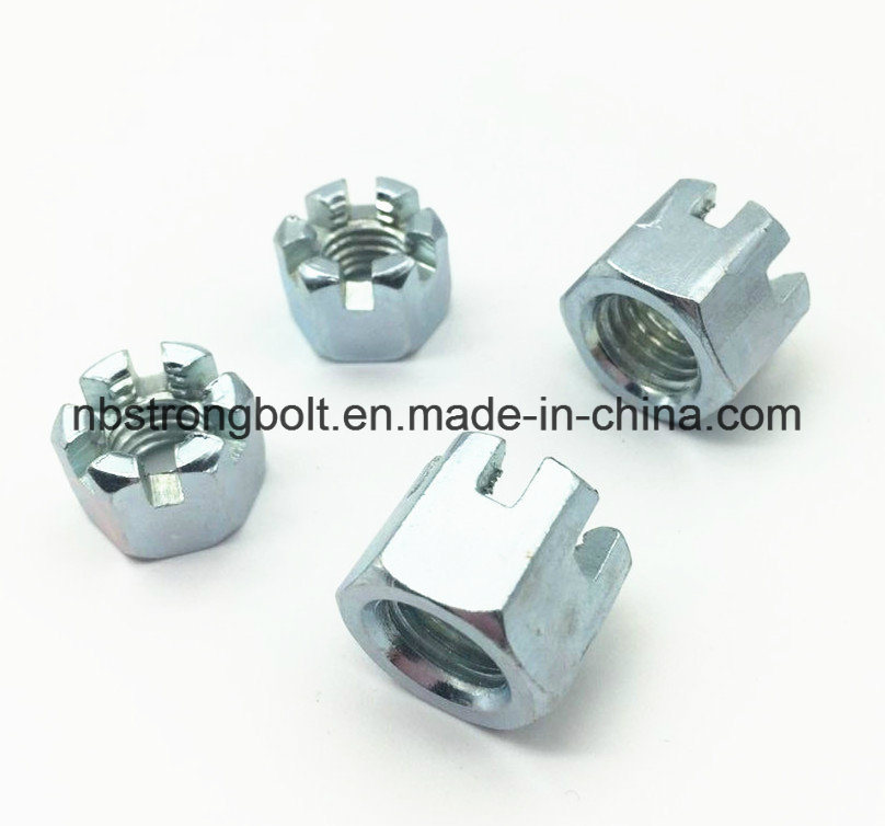 DIN935 Hexagon Slotted Nut with White Zinc Plated Cr3+ M10