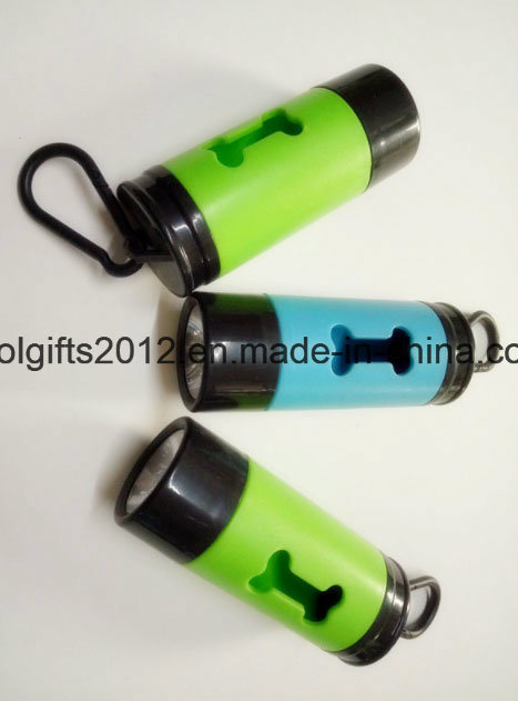 LED Flashlight Poop Bags Holder for Night Walk/ Dog Waste Dispenser with Leash Clip