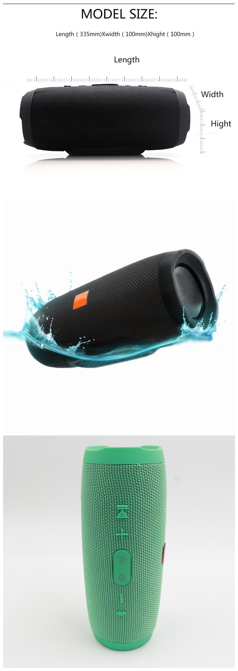 New Sport Super Bass Waterproof Bluetooth Stereo Shower Speaker Charge3+