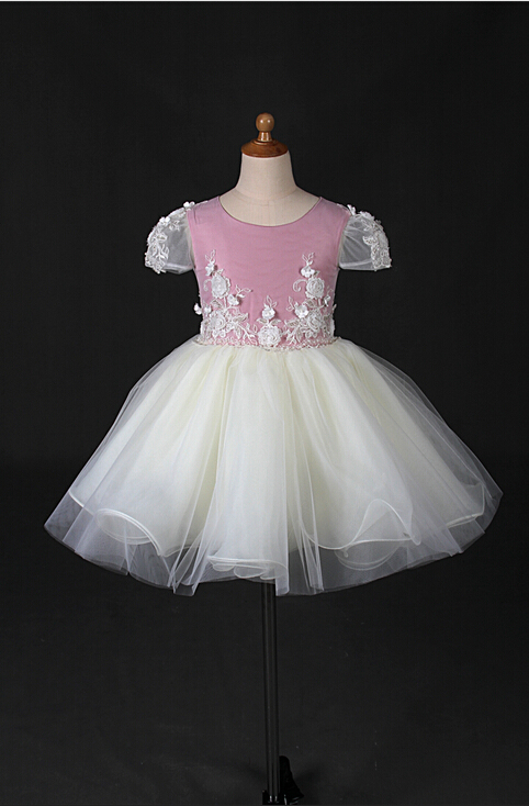 Organza Pink White Little Girl Wedding Dress Evening Gown Wt012