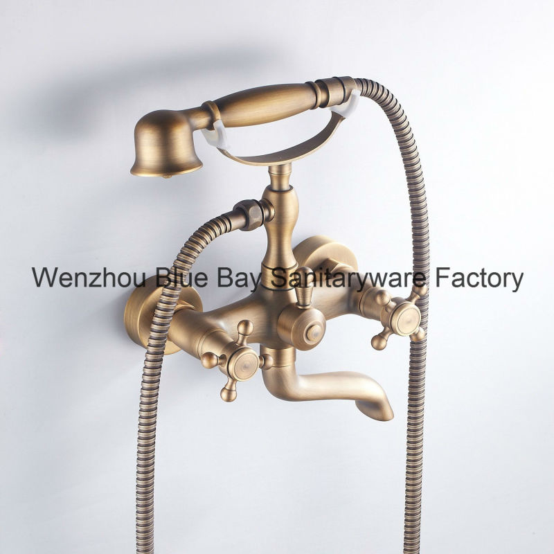 Wenzhou Artistic Wall-Mounted Double Handle Brass Bath Shower Faucet with Telephone Hand Shower