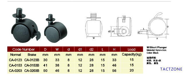 China Factory Free Sample Nylon Short Plunger Heavy Duty Swiver Caster