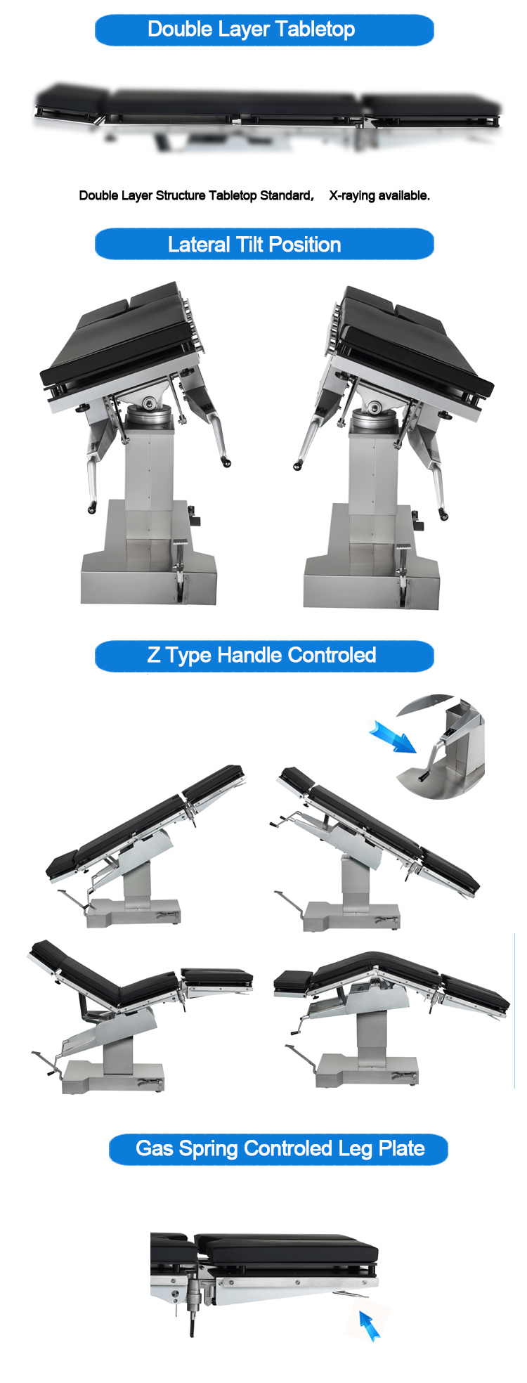 304 Full Stainless Steel Hospital Supplies Universal Medical Manual Bed Operating Table (HFMH3008AB)